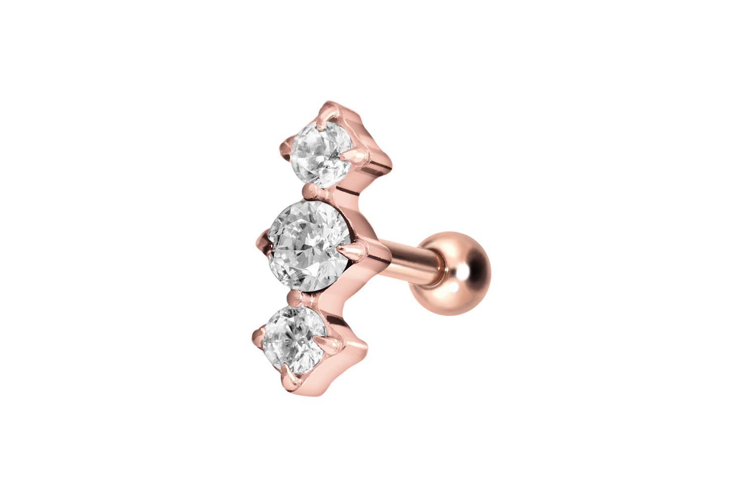 Titan Ohrpiercing mit Innengewinde 3 EINGEFASSTE KRISTALLE